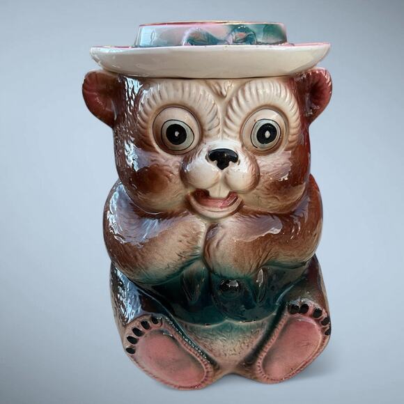 Vintage Kitschy Cartoon Animal Cookie Jar-Beaver/Bear-Mid Century Kitchen Decor - Picture 1 of 5